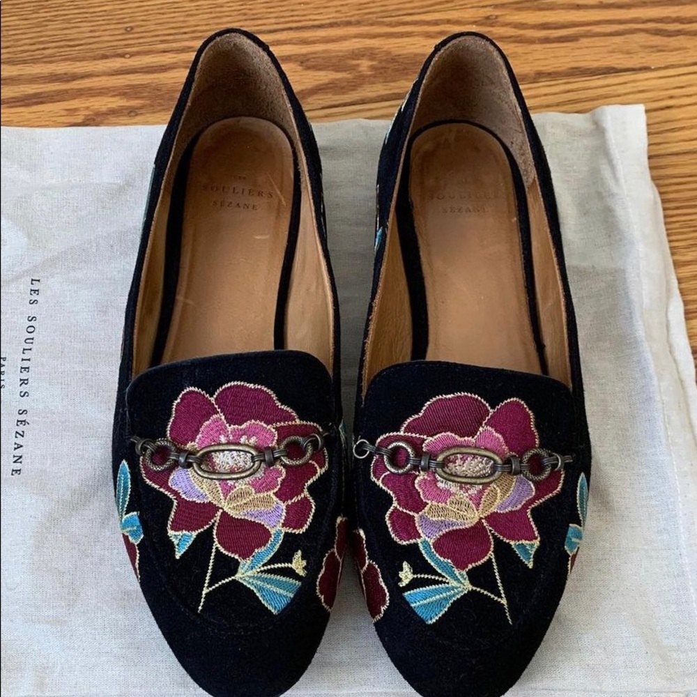 Sezane Floral Embroidered Loafers 40 US 9